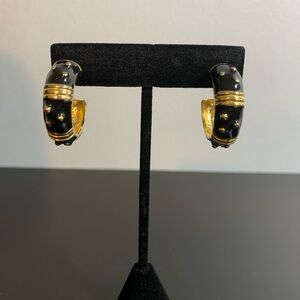 Vintage Gold-Plated Black Enamel Earrings
